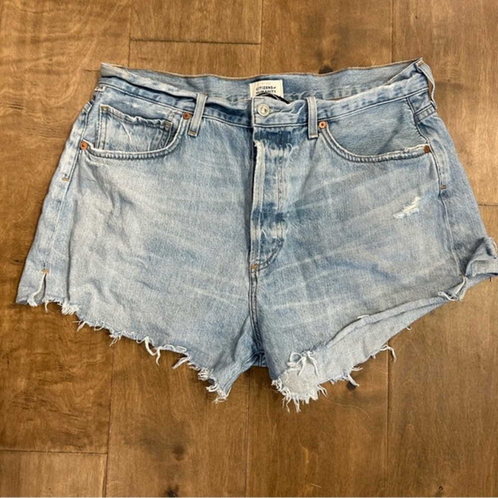 Citizens of Humanity button fly Light Blue Denim cut off distressed Shorts 30